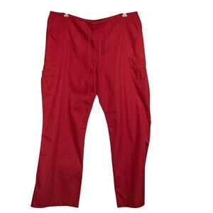 Women's XL Red Scrub Pants WHITE CROSS Wide Leg Elastic Back Draw String Cargo